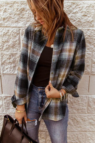 Flannel Plaid Shacket - Black and Tan