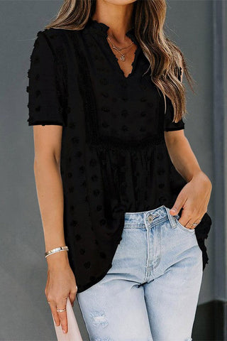 Short Sleeve Boho Top - Black