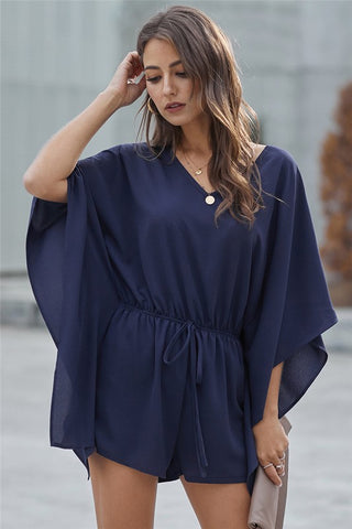 Kimono Sleeve Romper - Navy Blue
