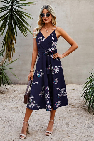 Belted Midi Dress - Navy