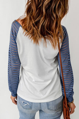 Mesh Sleeve Top - White and Blue