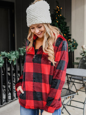 Plush Buffalo Plaid Pullover - Red