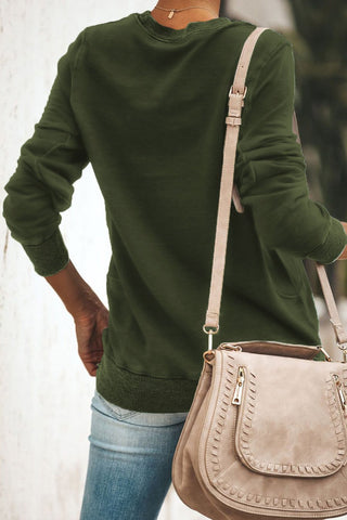 Fall Staple Tunic Sweatshirt with Ribbing - Olive Green