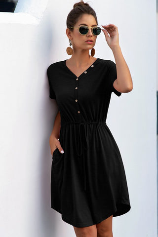 Casual Button Up Dress - Black
