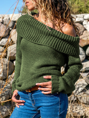 Off Shoulder Green Sweater