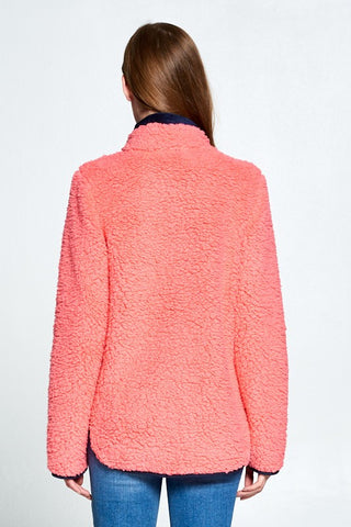 Sherpa Pullover with Zipper - Hot Pink and Navy