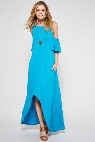 Cold Shoulder Maxi Dress - Turquoise