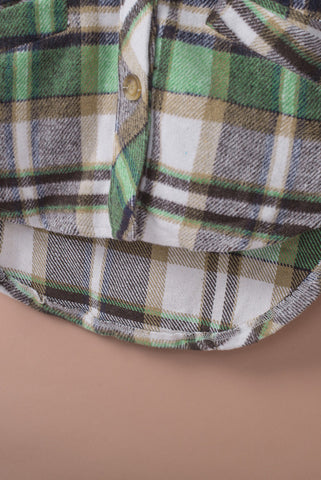Flannel Plaid Button Up Shacket with Pockets - Green