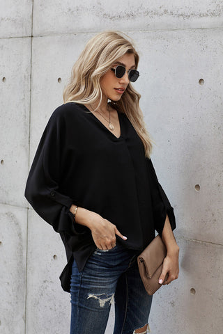 Rolled Sleeve Blouse - Black