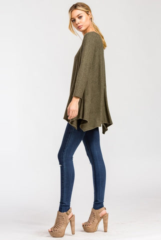 Cozy Poncho Style Top - Olive