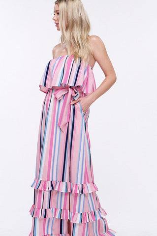 South of the Border Strapless Striped Maxi Dress - Pink Mix