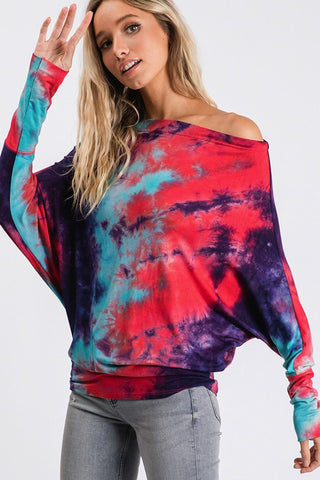 Tie Dye Dolman Top - Mint and Red