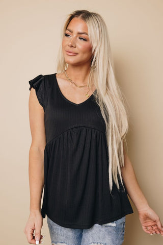 Baby Doll Flutter Sleeve Top - Black