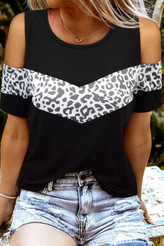 Cold Shoulder Black Leopard Top