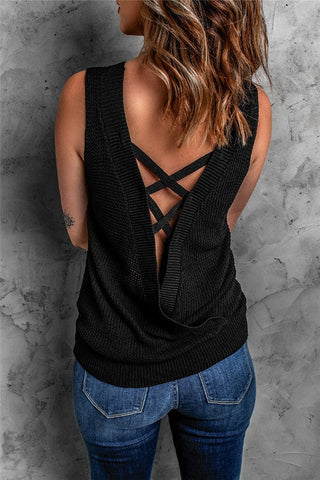 Reversible Criss Cross Sweater Knit Tank - Black