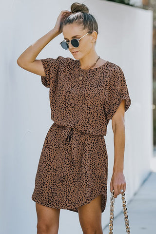Leopard Tie Dress - Brown