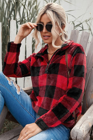 Plush Buffalo Plaid Pullover - Red