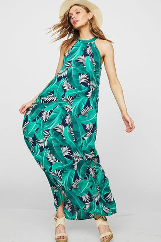 Tropical Palm Dress - Navy