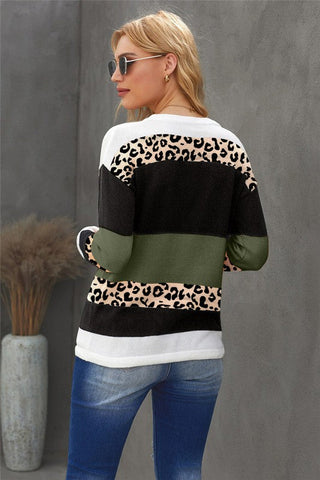 Color Block Leopard Sweater - Green
