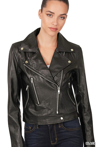 Vegan Leather Moto Jacket - Black