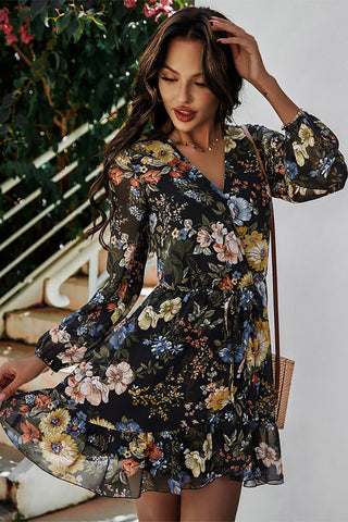 Wild Flower Long Sleeve Dress - Black