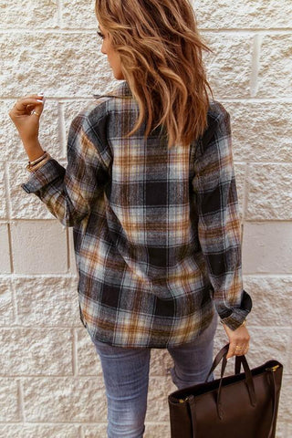 Flannel Plaid Shacket - Black and Tan