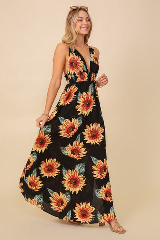 Sunflower Maxi Dress - Black