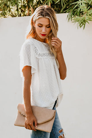 Swiss Dot Half Sleeve Top - White