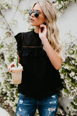 Flutter Sleeve Top - Black