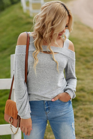 Cold Shoulder Top - Gray