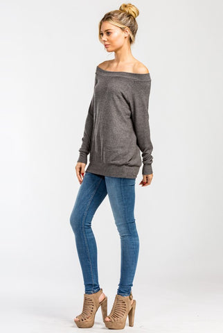 Off Shoulder Soft Knit Top - Charcoal