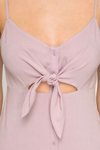 Button Up Midi Spaghetti Strap Dress - Dusty Pink
