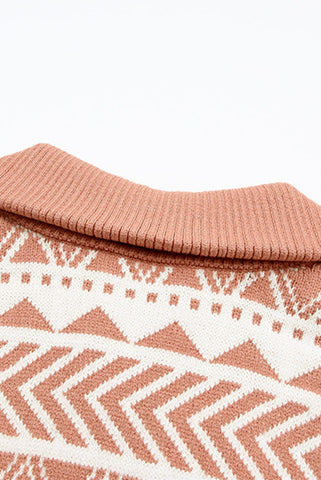 Aztec Zip Up Sweater - Pink