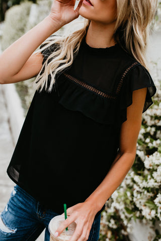 Flutter Sleeve Top - Black