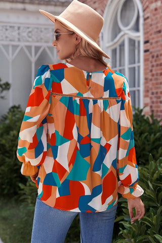 Abstract Balloon Sleeve Top