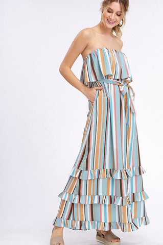 South of the Border Strapless Striped Maxi Dress - Emerald Mix