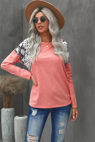Leopard and Snakeskin Print Top - Pink