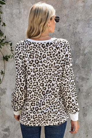 Long Sleeve Leopard Print Top - Brown