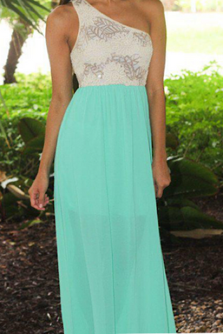 Subtle Sparkle One Shoulder Maxi Dress - Jade