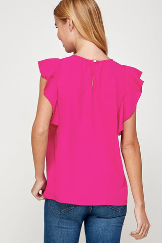 Spring Frills Sleeveless Top - Fuchsia