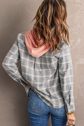 Lightweight Plaid Hooded Top - Light Pink