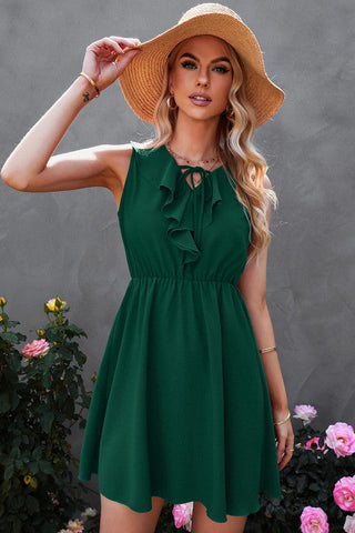 Ruffle Trim Dress - Green