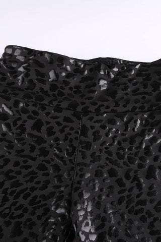Leopard Print Pleather Leggings - Black
