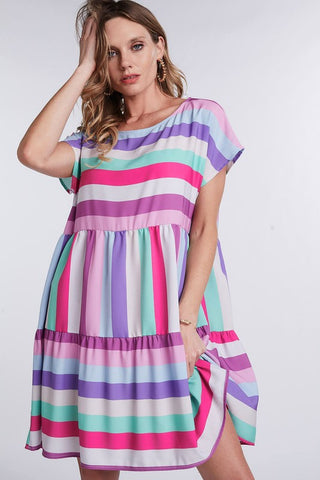 Ruffle Rainbow Dress - Fuchsia