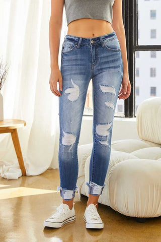 Kan Can Distressed Ankle Skinny Jeans