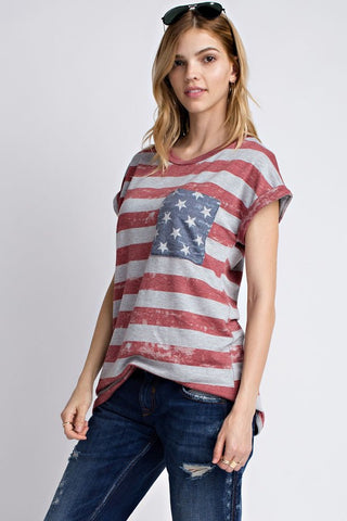 Vintage American Flag Roll Sleeve Top