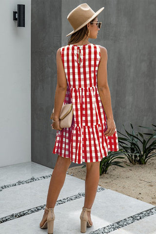 Checkered Sleeveless Dress -  Red