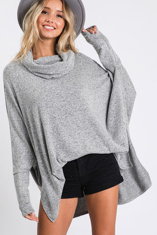 Turtleneck Poncho - Gray