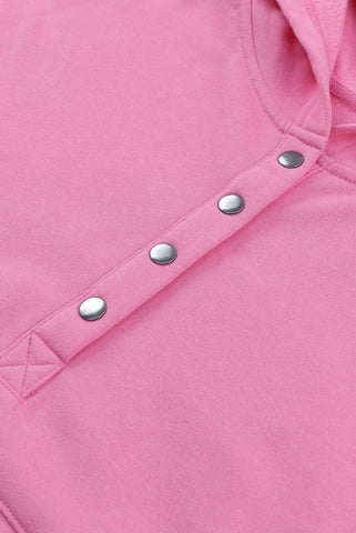 Henley Style Fall Hoodie - Hot Pink