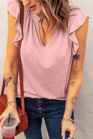 Butterfly Sleeve V-Neck Top - Pink